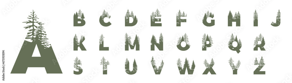 Wildnesss word made from outdoor wilderness treetop lettering - obrazy, fototapety, plakaty 