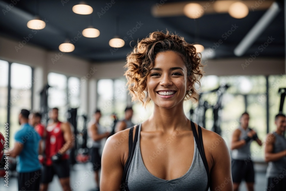 Fototapeta premium Radiant Female Boxer in Training Gym with Workout Partners