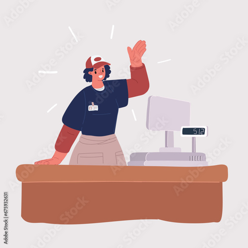 Vector illustration of woman cashier in supermarket