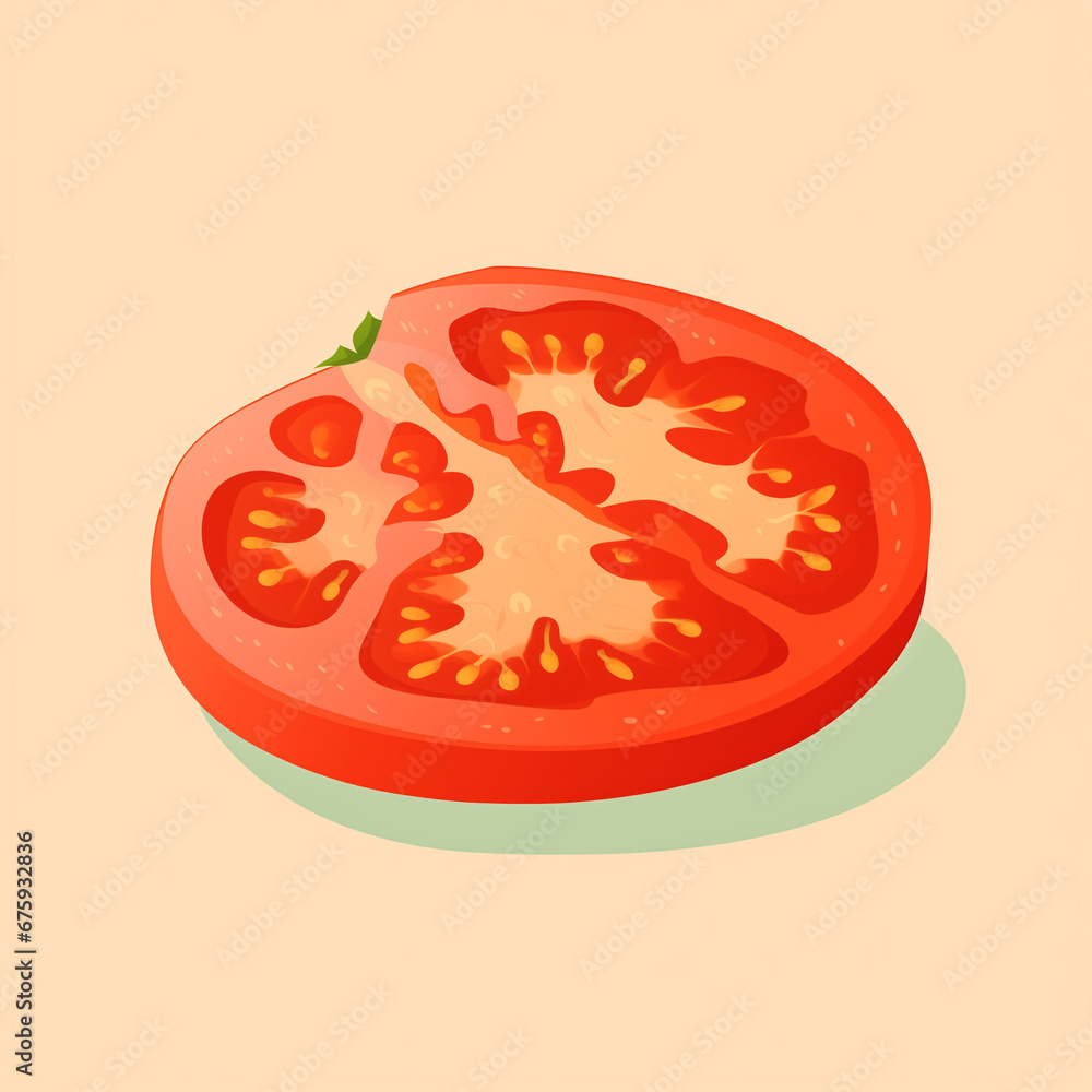A clean and sleek tomato slice. Flat clean cartoon 2D illustration style A clean and sleek tomato slice. Flat clean cartoon 2D illustration style