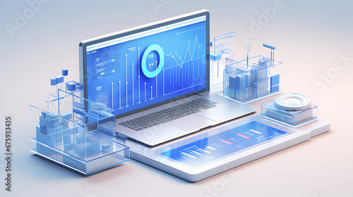 laptop showing digital data dashboard big data analytics