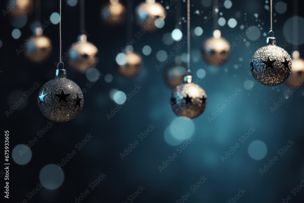 Elegant Christmas baubles suspended, festive glitter decoration, holiday background, seasonal charm Elegant Christmas baubles suspended, festive glitter decoration, holiday background, seasonal charm