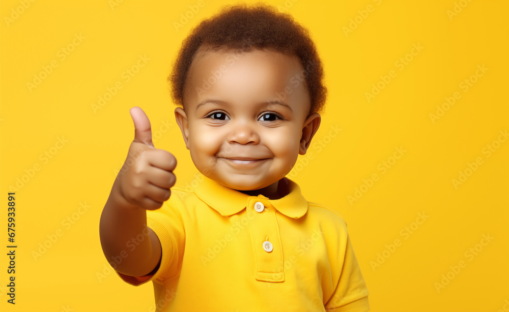African style toddler giving a thumbs up on yellow background. African style toddler giving a thumbs up on yellow background.