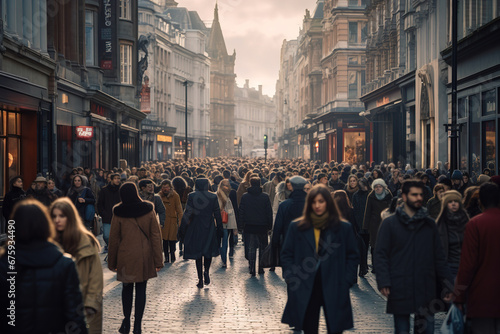 Crowd at the street. Busy streets business, shopping area.