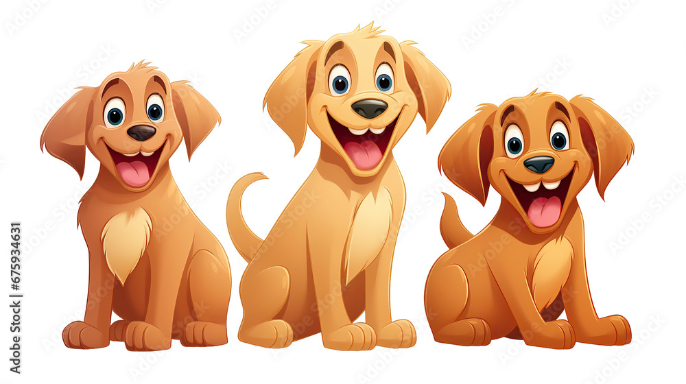 Cartoon a golden dogs, isolated on transparent background.
