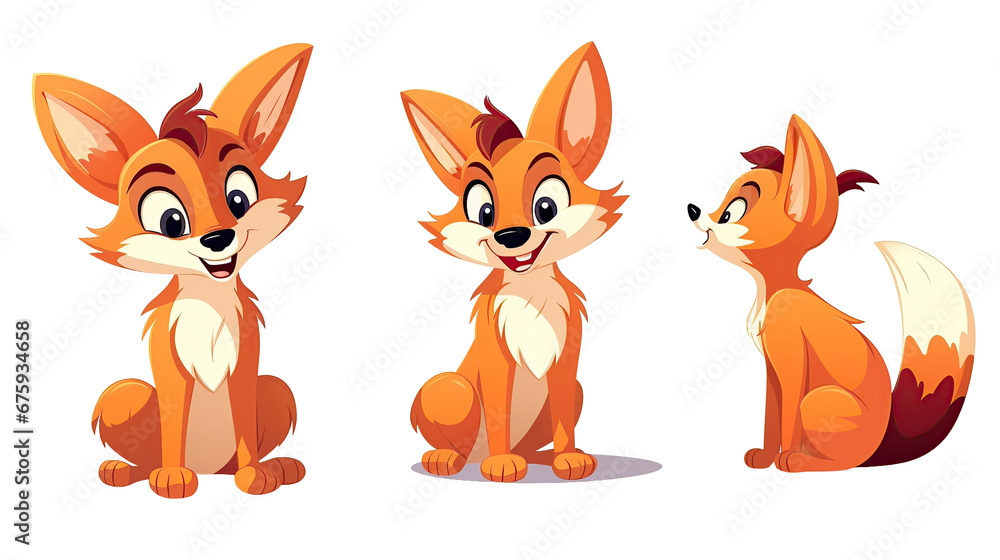 Obraz premium Cartoon of foxs, isolated on transparent background.