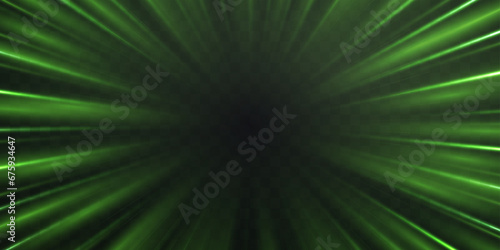 Radial speed rays, light neon flow, zoom in motion effect, green glow speed lines, colorful light trails, perspective stripes Abstract background, vector illustration.