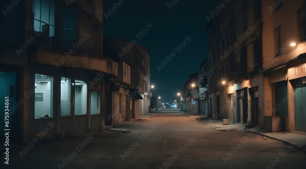 Abandoned City at Night, Empty Night City, No People, Realistic