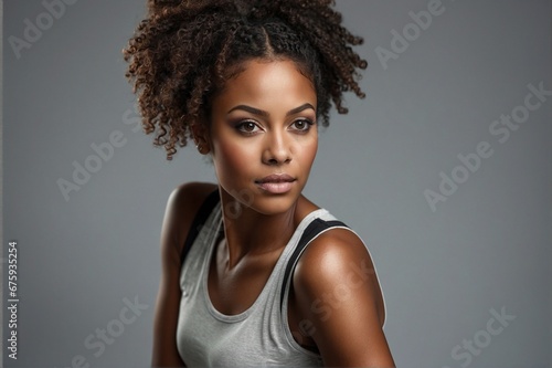 Beautiful stylish athletic young Afro-American woman with curly hair, portrait