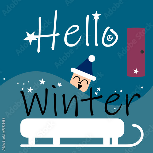 Hello Winter picture. Enjoyful feelings, santa in blue costume, enjoyful events. photo