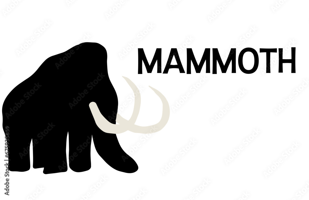 Obraz premium Vectorial mammoth silhouette drawing and text