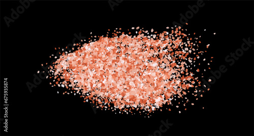 A scattering of crystals of himalayan salt. Realistic vector illustration isolated on black background.