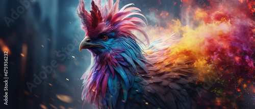 Fotografiet Mystical Creature: A Colorful Stunning Mythical Animal, Ideal for Screensavers a