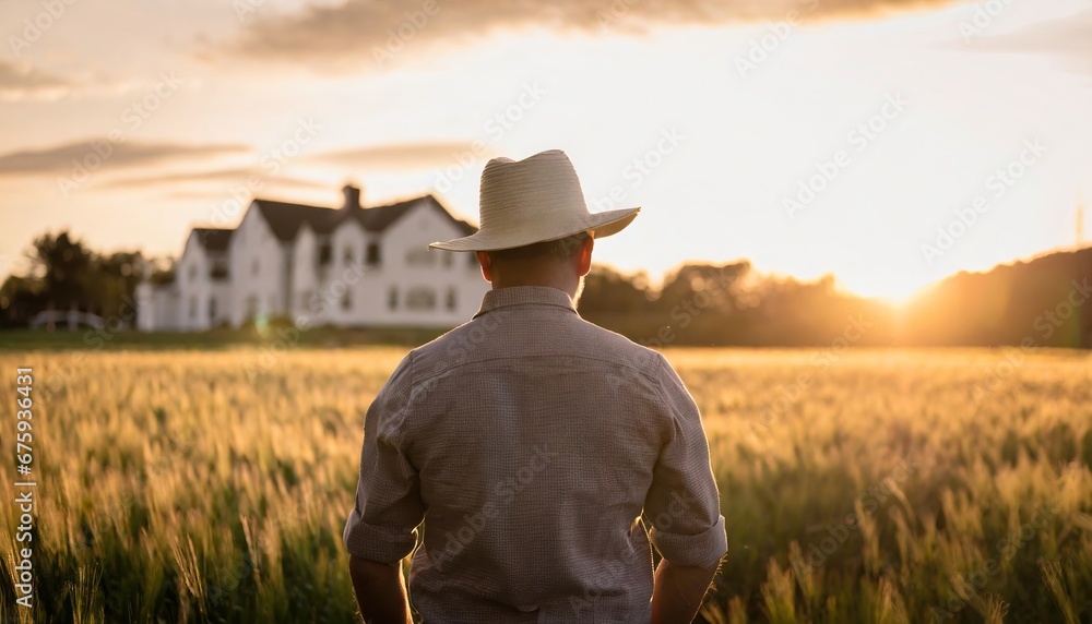 White Rural Guy a adult white american farmer man standing on a wheat grass field ...