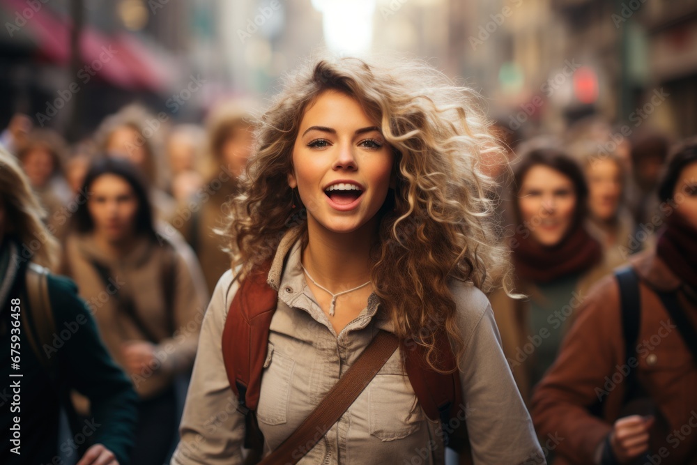 striking students on the street girl close-up