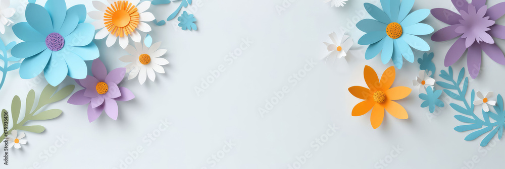 Paper Cut Spring Flowers With Copy Space , Background Image, Background For Banner, HD