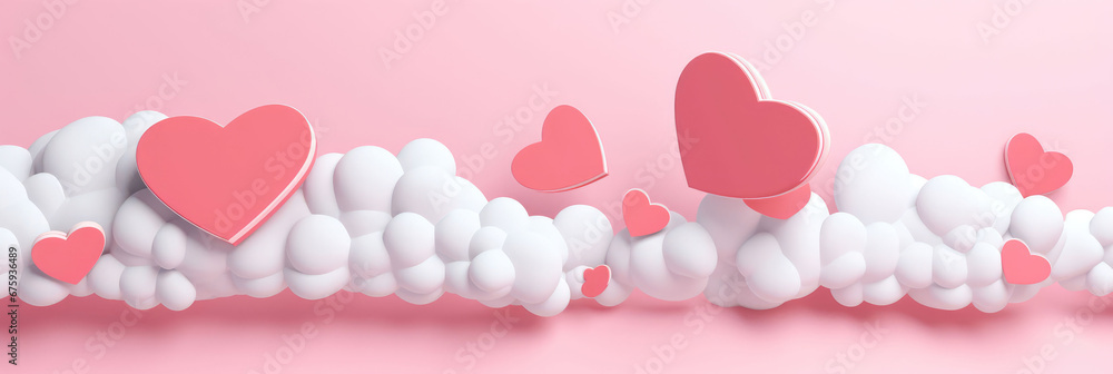 Paper Hearts Between The Clouds. Valentines Day , Background Image, Background For Banner, HD
