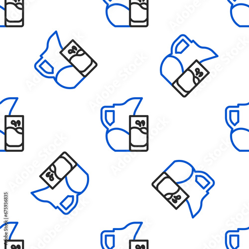 Line Milk jug or pitcher and glass icon isolated seamless pattern on white background. Colorful outline concept. Vector