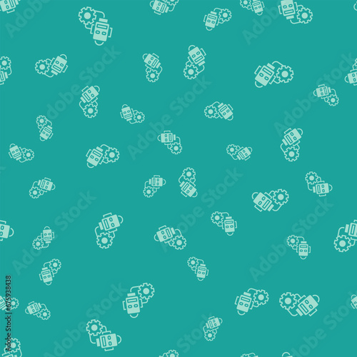 Green Robot setting icon isolated seamless pattern on green background. Artificial intelligence, machine learning, cloud computing. Vector