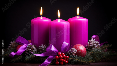Candles in Advent Wreath: Festive Pink and Purple Decoration for Christmas Celebration