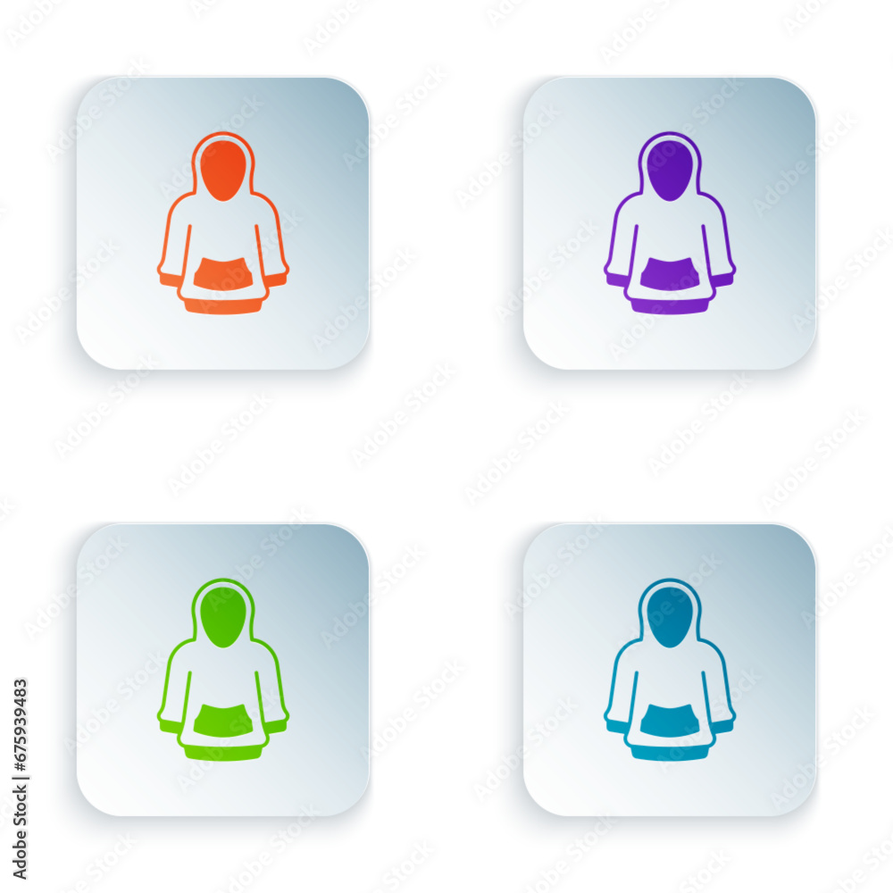 Color Hoodie icon isolated on white background. Hooded sweatshirt. Set colorful icons in square buttons. Vector Color Hoodie icon isolated on white background. Hooded sweatshirt. Set colorful icons in square buttons. Vector