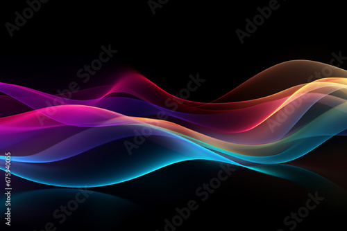 Curved colorful neon light waves.