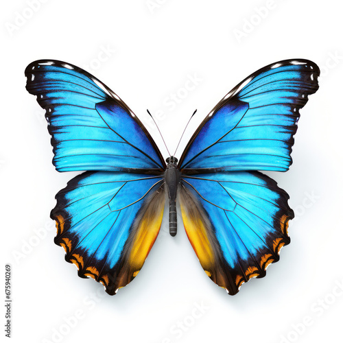 Bright Blue Butterfly Isolated on Clean White Background