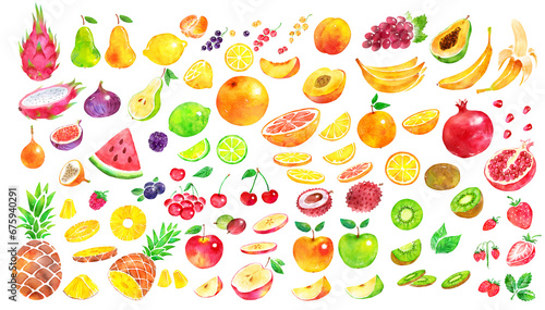 Fototapeta Naklejka Na Ścianę i Meble -  Watercolor illustration collection of fruit