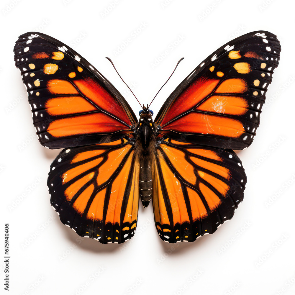 Fototapeta premium Bright Yellow Monarch Butterfly Isolated on Clean White Background