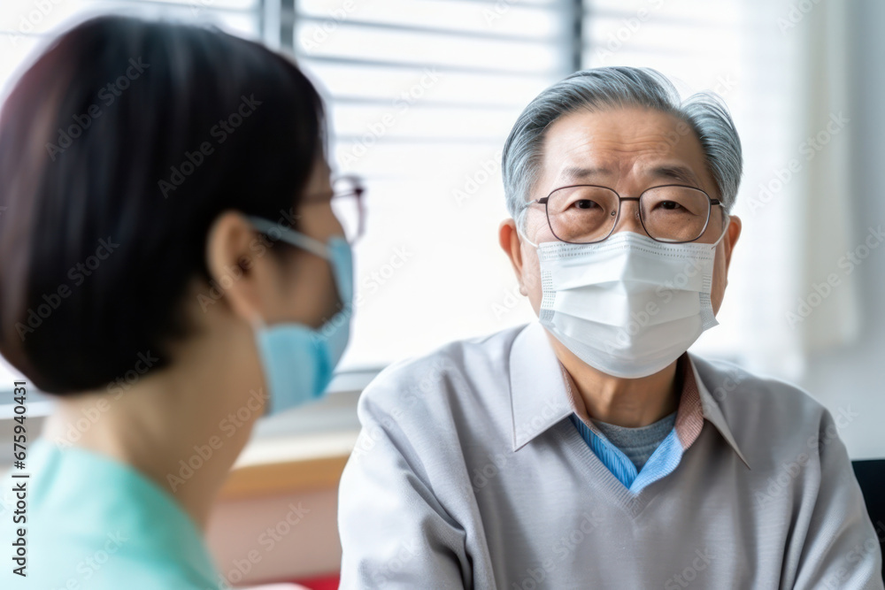 Medical Consultation in Clinic, Physician and Senior Man During Pandemic Medical Consultation in Clinic, Physician and Senior Man During Pandemic