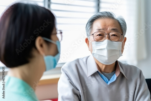 Medical Consultation in Clinic  Physician and Senior Man During Pandemic
