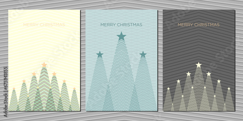 Set Christmas greeting cards. Geometric Christmas tree illustration. Modern minimalist