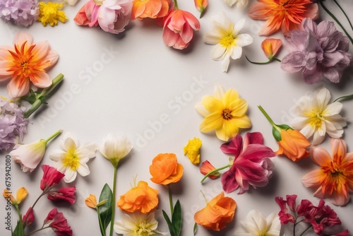Delicate blooming festive bright flowers, blooming background, bouquet floral card. Generative AI