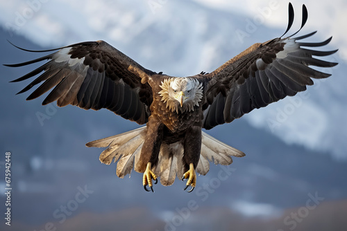 Majestic Eagle Soaring Over Snow-Capped Mountains: A Study in Flight, ai generative
