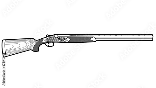 Close-up shotgun double-barreled MP 27 on an isolated white background. Art Line