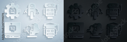 Set Robot for maintenance, low battery charge, and icon. Vector