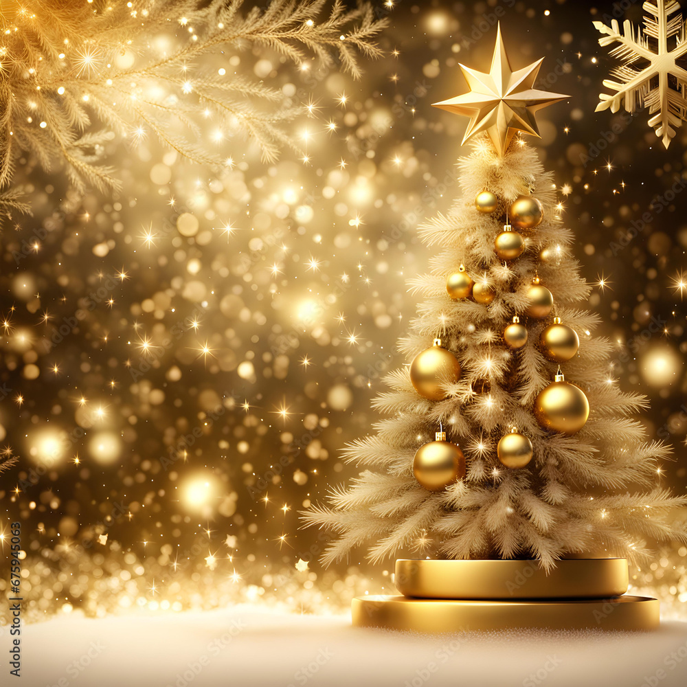 Gold sparkling christmas background with big and luxurious Christmas