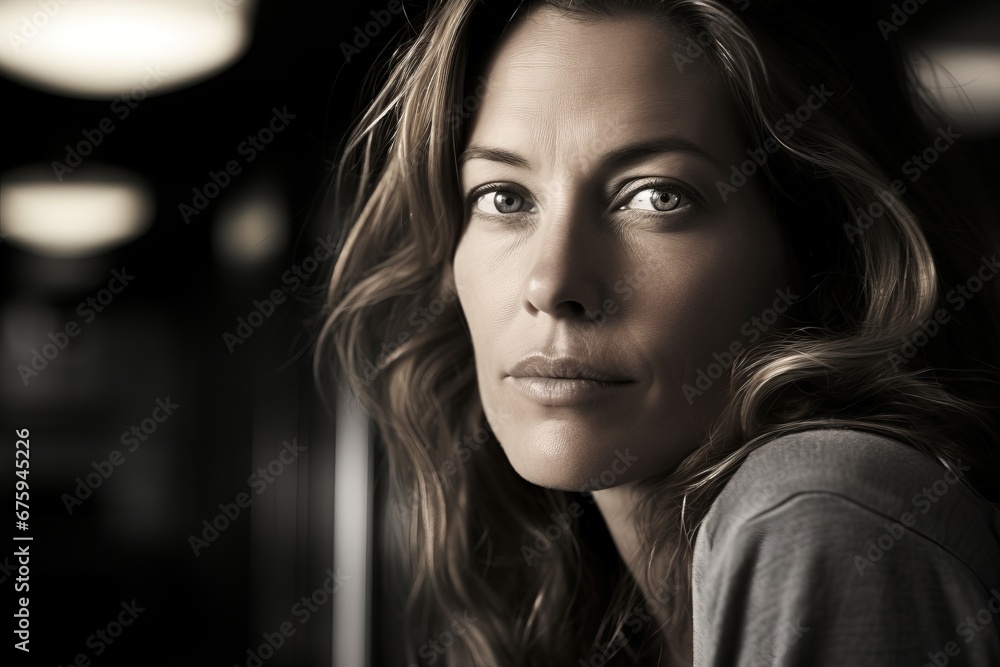 Portrait of a beautiful woman in a cafe. Black and white. Portrait of a beautiful woman in a cafe. Black and white.