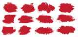 Grunge texture red color splatter ink paint brush vector background set