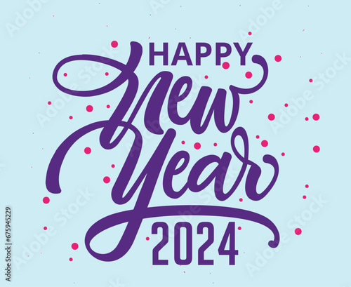 2024 Happy New Year Holiday Design Purple And Pink Abstract Vector Logo Symbol Illustration With Cyan Background