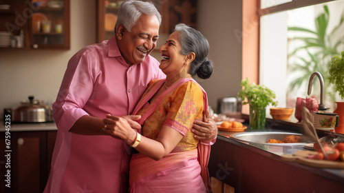 senior indian couple dancing with joy in light moment