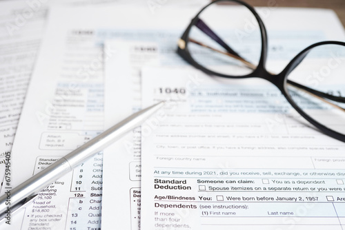 Tax form 1040 U.S. Individual Income Tax Return, business finance concept. photo