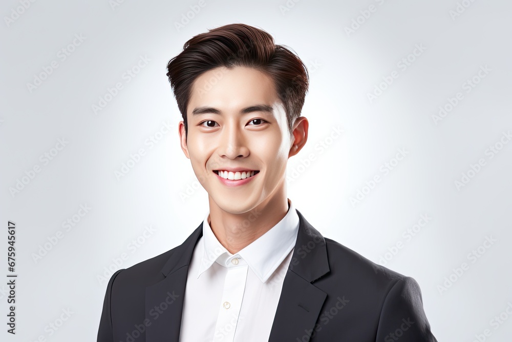 Radiant and cheerful Asian young man showcasing a warm smile against a clean, white background Radiant and cheerful Asian young man showcasing a warm smile against a clean, white background