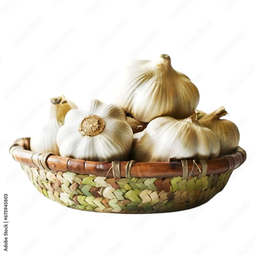 Garlic in a basket IIllustration Art On Transparent Background Generative AI.