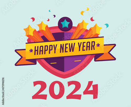 2024 Happy New Year Holiday Design MultColor Abstract Vector Logo Symbol Illustration With Cyan Background photo