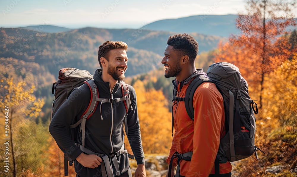 Standing on Top of the World: Adventurous Hikers Enjoying Majestic View Standing on Top of the World: Adventurous Hikers Enjoying Majestic View