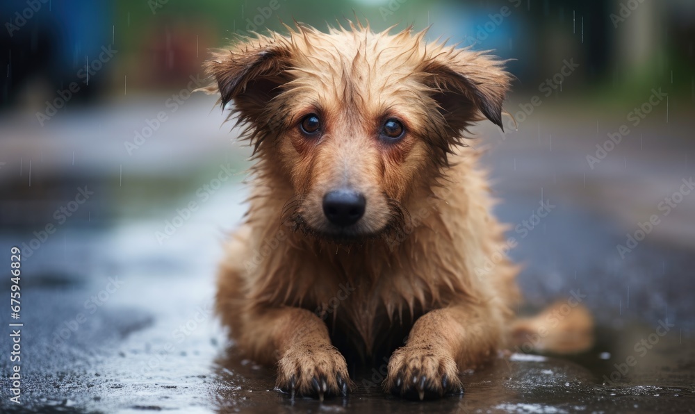 A Majestic Brown Canine Overlooking a Moist Terrain A Majestic Brown Canine Overlooking a Moist Terrain