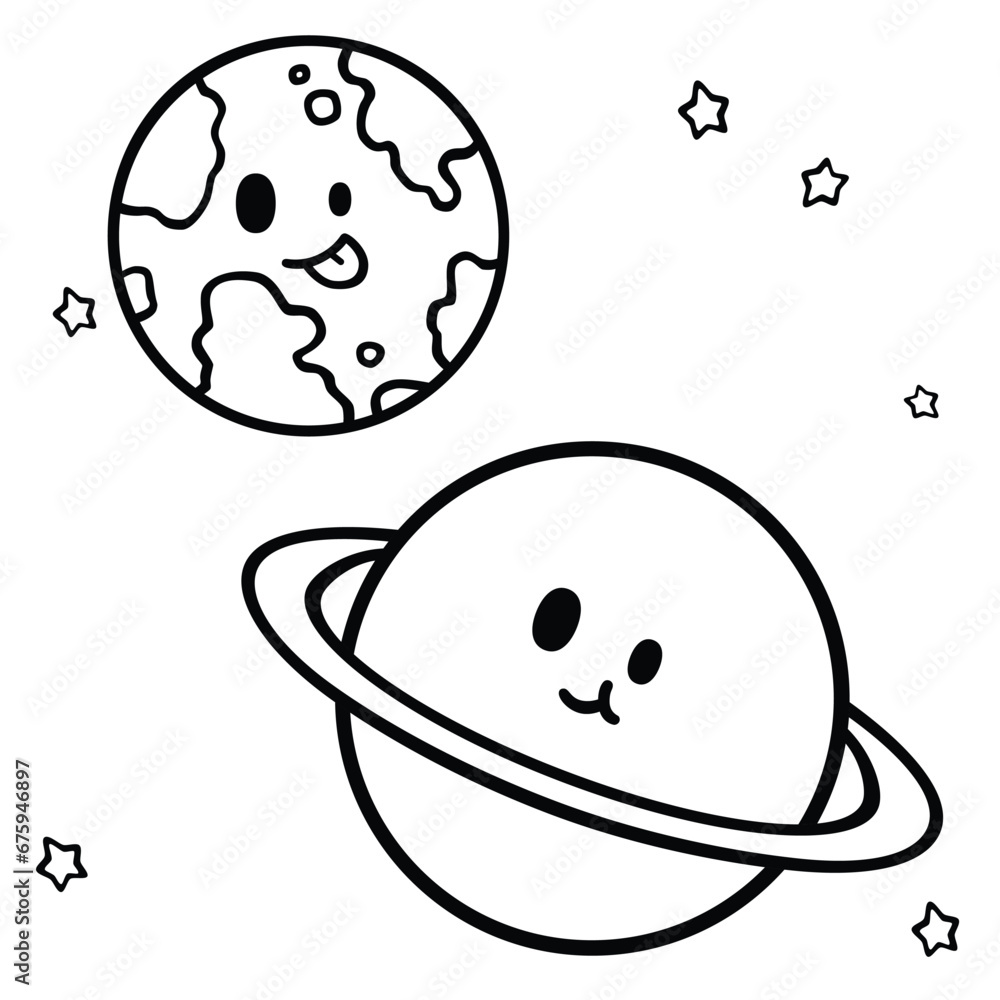 Space Planets Stars in the Sky. Educational vector cartoon character arts for kids and children. Simple outline line arts designs Space Planets Stars in the Sky. Educational vector cartoon character arts for kids and children. Simple outline line arts designs