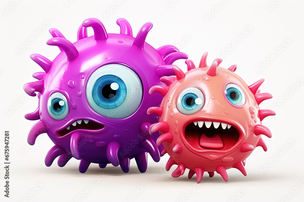 two cute cartoon bacteria or virus isolated on white background two cute cartoon bacteria or virus isolated on white background