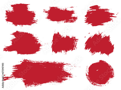 Grunge banner red color paint vector brush stroke texture set